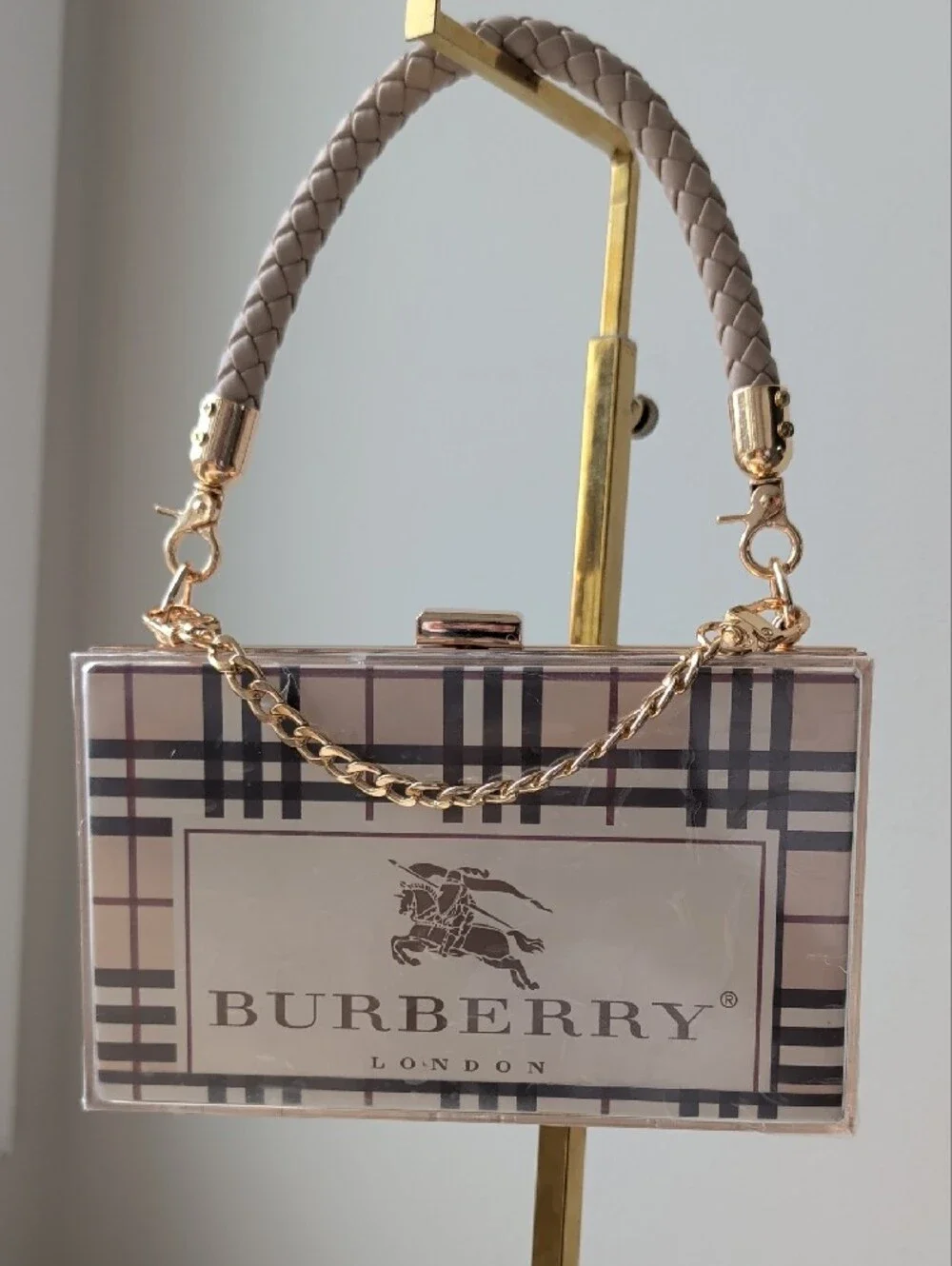 Upcycled Burberry Plaid Acrylic Box Clutch
